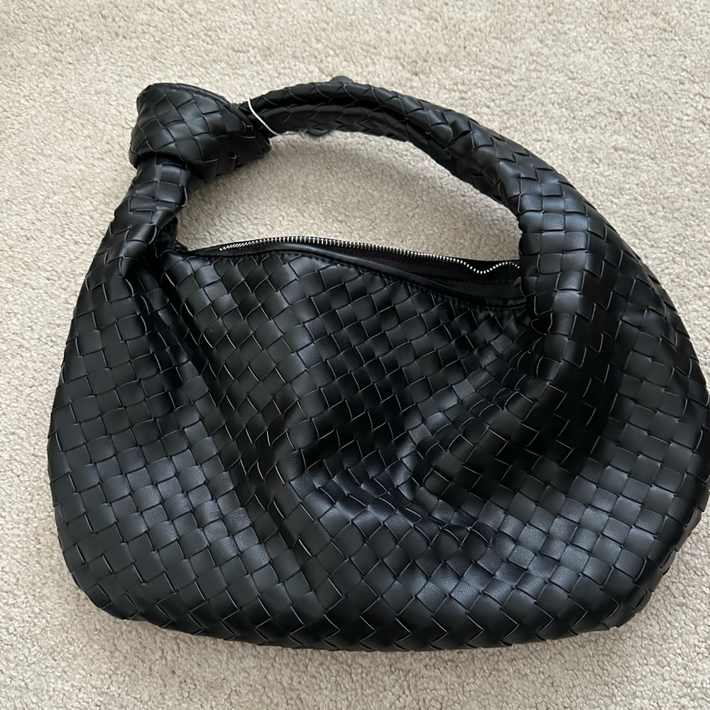 Chic Black Woven Hobo Bag